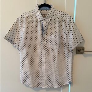 Simons White Short-Sleeve Button-Up with Navy Micro Print